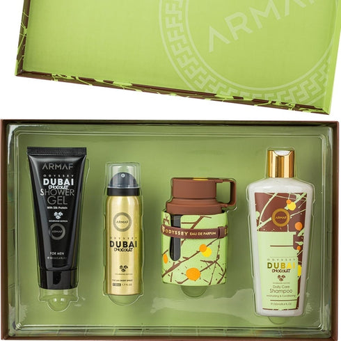 Armaf Odyssey Dubai Chocolat Gift Set 100ml EDP + 250ml Shampoo + 100ml Shower Gel + 50ml Body Spray