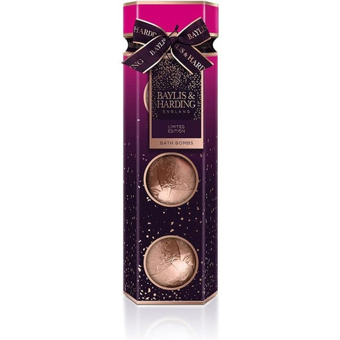 Baylis & Harding Wild Fig & Pomegranate Luxury Gift Set 3x Bath Bomb Fizzers 100g