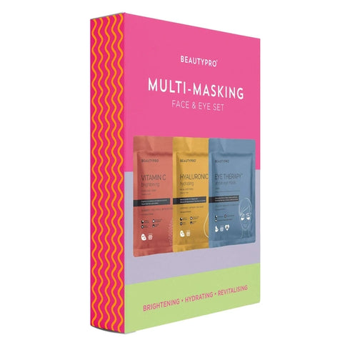 Beauty Pro Multi-Masking Face & Eye Set 3 Pieces (This set contains: 1x Vitamin C Brightening Sheet Mask 1x Hyaluronic Hydrating Sheet Mask 1x Eye therapy Mask)
