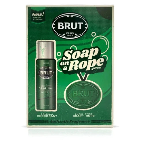 Brut Gift Set 200ml Deodorant Spray + 150g Soap on a Rope