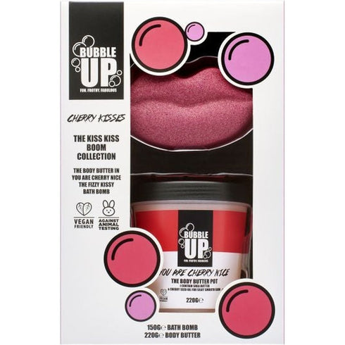 Bubble Up Kiss Kiss Boom Gift Set 150g Fizzy Kissy Bath Fizzer + 200g Cherry Nice Body Butter
