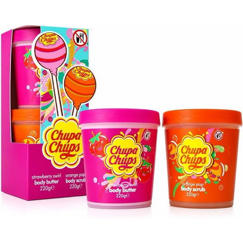 Chupa Chups Body Scrub Duo: 220g Shower Scrub Orange + 220g Body Butter Strawberry