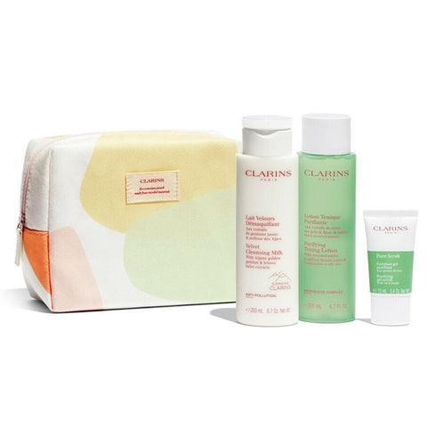 Clarins Cleansing Essentials Gift Set 200ml Cleansing Milk + 200ml Toning Lotion + 15ml Pure Scrub + Bag
