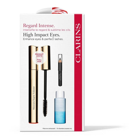 Clarins High Impact Eyes Gift Set 8ml Supra Volume Mascara - Black + 10ml Instant Eye Make-Up Remover + Mini Crayon Khol - Black