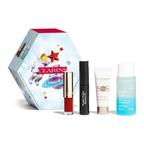 Clarins Make up Essentials Gift Set - Lip Comfort Oil 1.4ml + Clarins SOS Primer White 10ml + Clarins Wonder Perfect Mascara 01 Black 3ml + Clarins Instant Eye Make-up Remover 30ml