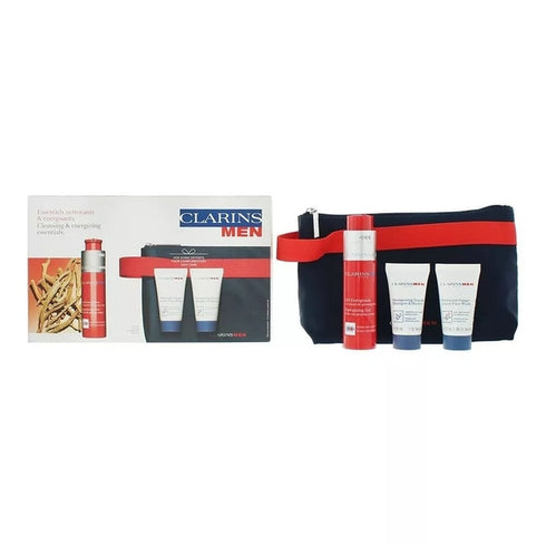 Clarins Men Gift Set 50ml Energizing Gel + 30ml Shampoo & Shower Gel + 30ml Active Face Wash + Wash Bag
