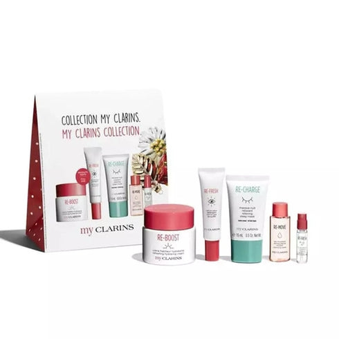 Clarins My Clarins The Essentials Gift Set 50ml Re-Boost Hydrating Cream + 10ml Re-Move Micellar Cleansing Water + 15ml Re-Charge Relaxing Sleep Mask + 15ml Re-Fresh Roll-on Eye De-Puffer + 1.5ml Re-Fresh Hydrating Beauty Mist