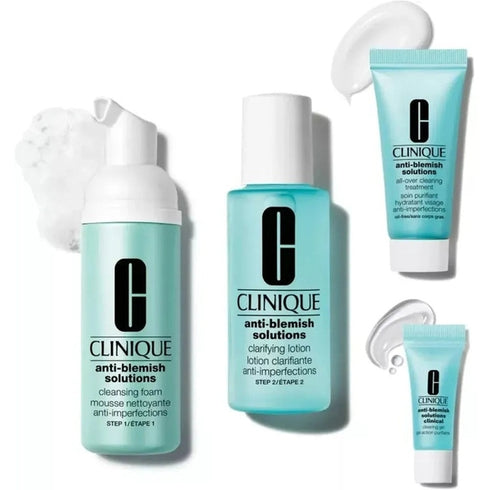 Clinique Anti-Blemish Solutions Gift Set 50ml Cleansing Foam + 60ml Clarifying Lotion + 15ml All-Over Clearing Treatment + 5ml Clinical Clearing Gel
