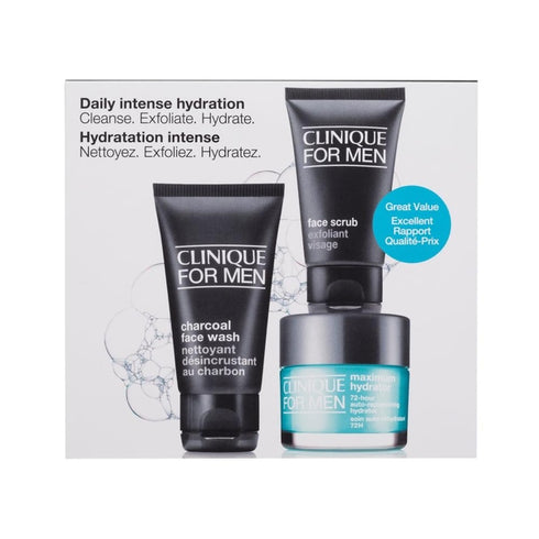 Clinique for Men Daily Intense Hydration Gift Set 50ml Maximum Hydrator + 50ml Charcoal Face Wash + 30ml Face Scrub