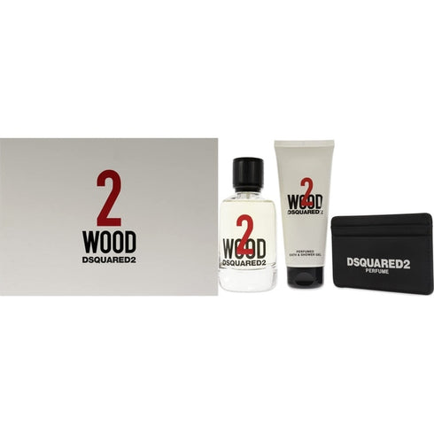 DSquared² 2 Wood Gift Set 100ml EDT + 100ml Shower Gel + Cardholder
