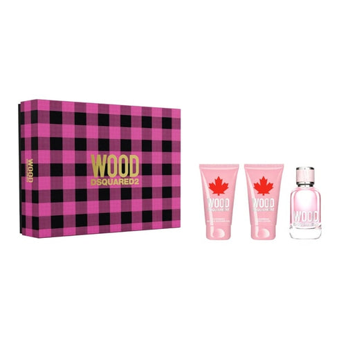 DSquared2 Wood For Her Gift Set 50ml EDT + 50ml Body Lotion + 50ml Shower Gel