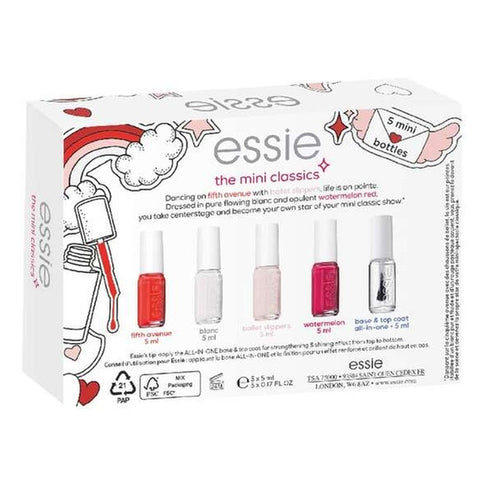 Essie The Mini Classics Nail Polish Gift Set 5ml Fifth Avenue + 5ml Blanc + 5ml Ballet Slippers + 5ml Water Melon + 5ml Base & Top Coat