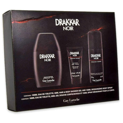Guy Laroche Drakkar Noir Gift Set 100ml EDT + 150ml Deodorant Spray + 50ml Shower Gel