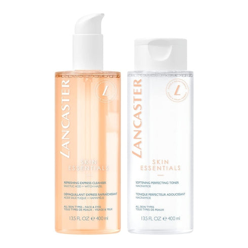 Lancaster 2 Step Cleansing Routine Gift Set 400ml Refreshing Express Cleanser + 400ml Softening Perfect Toner
