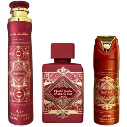 Lattafa Perfumes Bade'e Al Oud Sublime Gift Set 100ml EDP + 200ml Perfumed Body Spray + 300ml Air Freshener