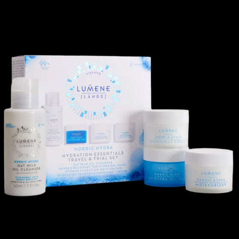 Lumene Nordic Hydra Gift Set 50ml Oat Milk Oil Cleanser + 15ml Gel Mask + 15ml Moisturizer + 15ml Overnight Cream
