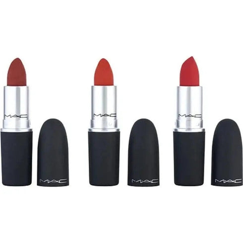 MAC Powder Kiss Lipstick Trio 3g Style Shocked + 3g Lasting Passion + 3g Devoted To Chili