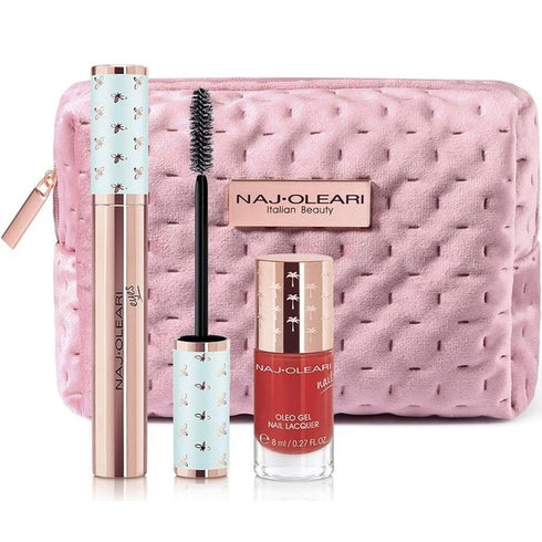 Naj Oleari Gift Set 14ml Wear The Volume Mascara + 8ml Oleo Gel Nail Lacquer 22 Red + Pouch