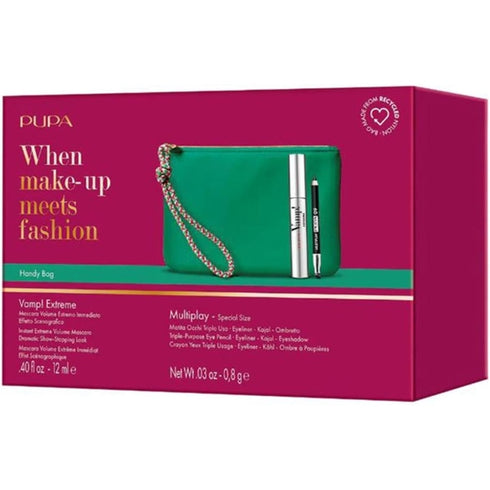 PUPA Kit Vamp! Extreme Mascara 010 Extra Black + Mini Multiplay Pencil 09 Deep Black + Green bag