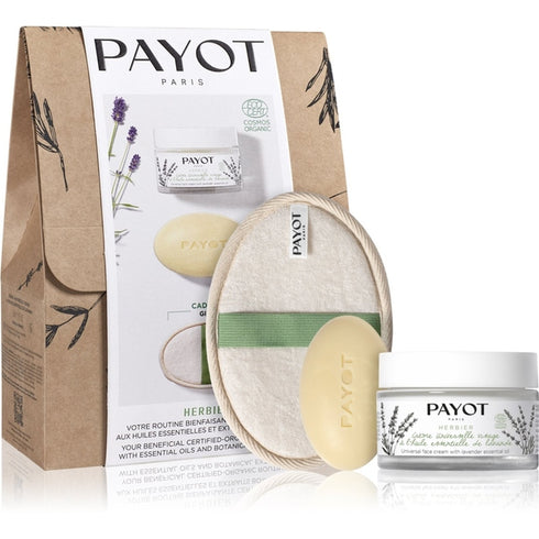 Payot Herbier Gift Set 50ml Universal Face Cream with Lavender + 100g Nourishing Face & Body Soap with Rosemary + Exfoliating Glove
