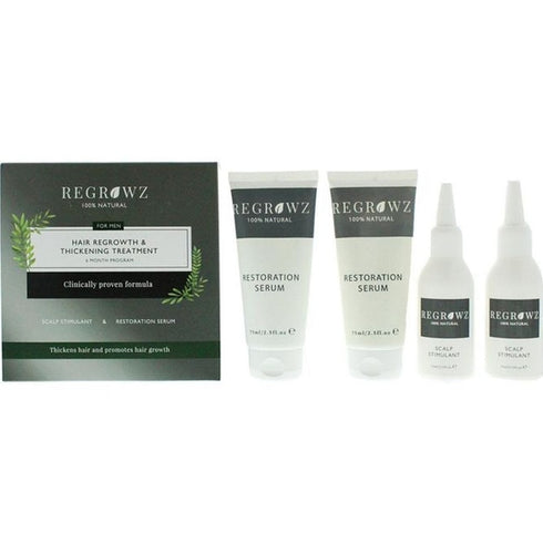 Regrowz Hair Regrowth & Thickening 6 Month Treatment Program For Men 2 x 75ml Scalp Stimulant + 2 x 75ml Restoration Serum