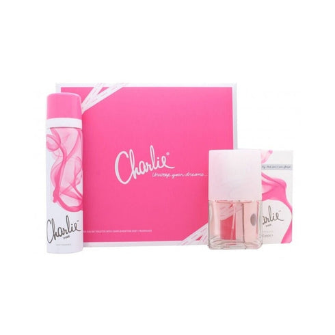 Revlon Charlie Pink Gift Set 30ml EDT Spray + 75ml Body Spray