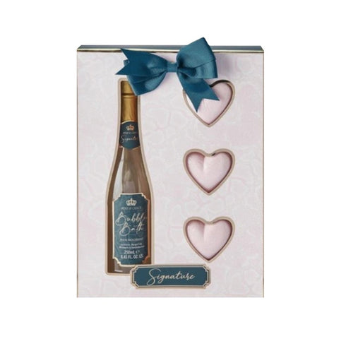 Style & Grace Signature Champagne Gift Set 250ml Champagne Bubble Bath + 3 x 50g Heart Bath Fizzers