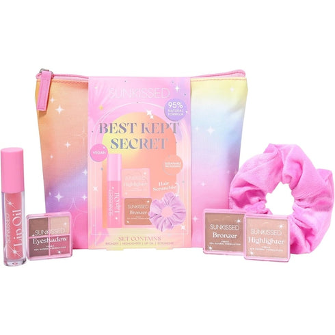 Sunkissed Best Kept Secret Gift Set Lip Oil + Eyeshadow + Highlighter + Hair Scrunchie + Bronzer