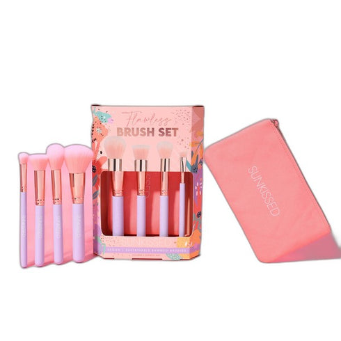 Sunkissed Flawless Brush Set 5 Pieces (This set contains: Blusher Brush Powder Brush Blending Brush Eyeshadow Brush Cosmetic Bag)