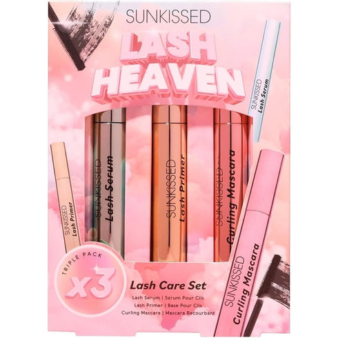 Sunkissed Lash Heaven Lash Care Set Gift Set 10ml Clear Lash Serum + 10ml White With Fibres Lash Primer + 10ml Curl & Flex Black Curling Mascara