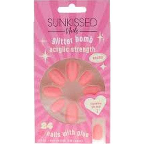 Sunkissed Nail Glitter Bomb Acrylic Strengt Round Nail 24 Pieces