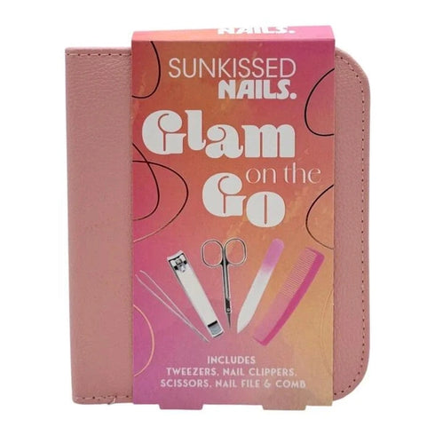 Sunkissed Nails Glam On The Go Gift Set 5 Pieces (This gift set contains: 1x Tweezers 1x Nail Clippers 1x Scissors 1x Nail File 1x Comb Case)