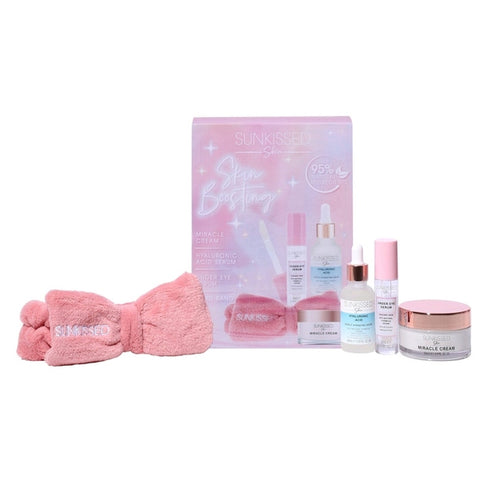 Sunkissed Skin Boosting Gift Set 50ml Miracle Cream + 6ml Under Eye Serum + 30ml Hyaluronic Acid Serum + Headband