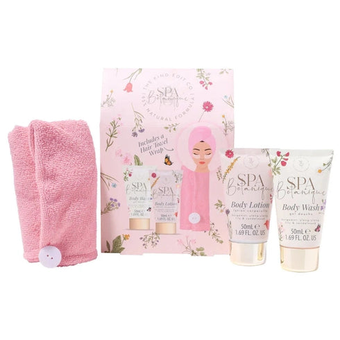 The Kind Edit Co. Spa Botanique Gift Set 50ml Shampoo + 50ml Conditioner + Microfibre Hair Turban