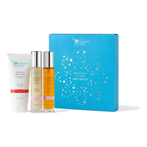 The Organic Pharmacy Moisture & Glow Skincare Kit 3 Pieces (This set contains:
1x 100ml Ultra Dry Skin cream
1x 35ml Antioxidant Face Gel
1x 35ml Antioxidant Face Serum)