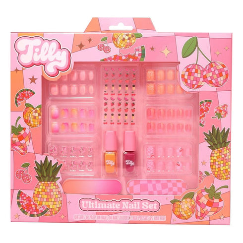Tilly Ultimate Nail Gift Set 60 False Nails + 50 Adhesive Nail Stickers + 2 Nail Polishes 3ml + 2 Nail Files - 114 Pcs