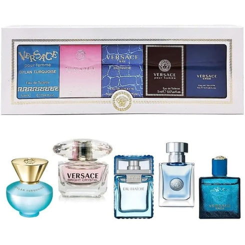 Versace Miniatures Gift Set 5ml Dylan Turquoise EDT + 5ml Bright Crystal EDT + 5ml Eau Fraiche EDT + 5ml Pour Homme EDT + 5ml Eros EDT