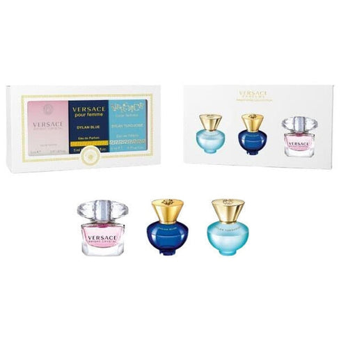 Versace Miniatures for Her Gift Set 5ml Bright Crystal EDT + 5ml Dylan Blue EDP + 5ml Dylan Turquoise EDT