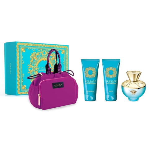 Versace Pour Femme Dylan Turquoise Gift Set 100ml EDT + 100ml Shower Gel + 100ml Body Lotion + Pink Bag
