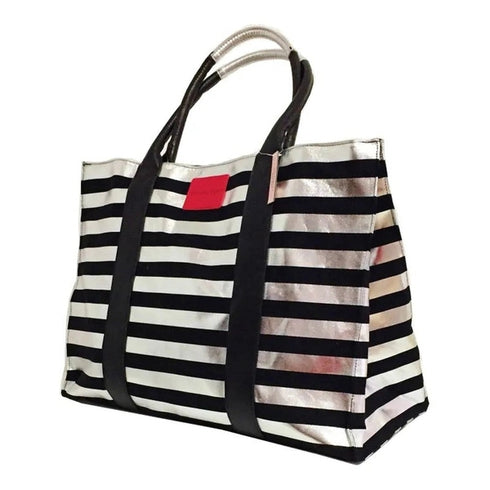 Victoria's Secret Black And Silver Striped Tote Bag