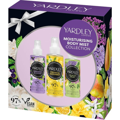 Yardley Moisturising Body Mist Collection Gift Set 50ml Gardenia & Cassis + 50ml Freesia & Bergamot + 50ml Lilac & Pear