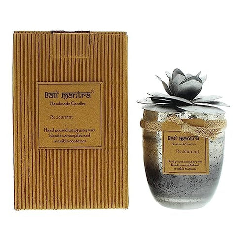 Bali Mantra Camellia Glass Silver Candle 500g - Redcurrant