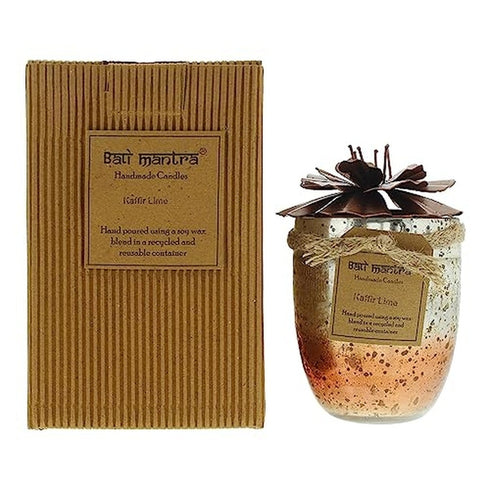 Bali Mantra Hibiscus Glass Copper Candle 500g - Kaffir Lime
