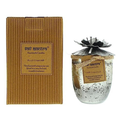 Bali Mantra Hibiscus Glass Silver Candle 500g - Peach Grapefruit