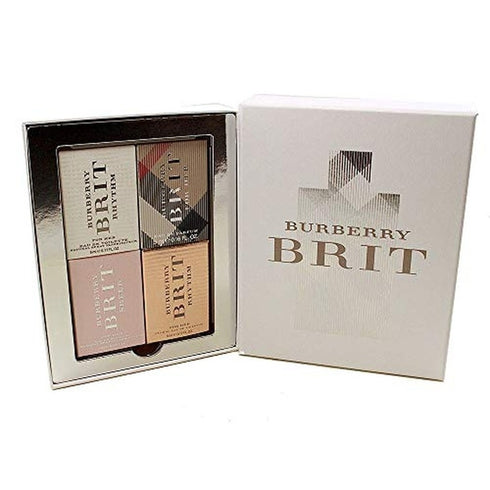 Burberry Brit For Her Miniature Gift Set 4 Pieces (1 x 4.5ml Burberry Brit EDP
1 x 5ml Brit Rhythm Floral EDT
1 x 5ml Brit Sheer EDT
1 x 5ml Brit Rhythm EDT)