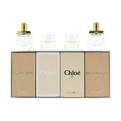 Chloé Le Parfums Gift Set 4 Pieces (This gift set contains:
2 x 5ml Nomade EDP
1 x 5ml Chloe EDP
1 x 5ml Chloe EDT)