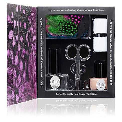 Ciate Feathered Manicure All A Flutter Gift Set 5ml Ivory Queen Nail Polish + 13ml Speed Coat Pro + Scissors + Nail File Block + Genuine Feathers