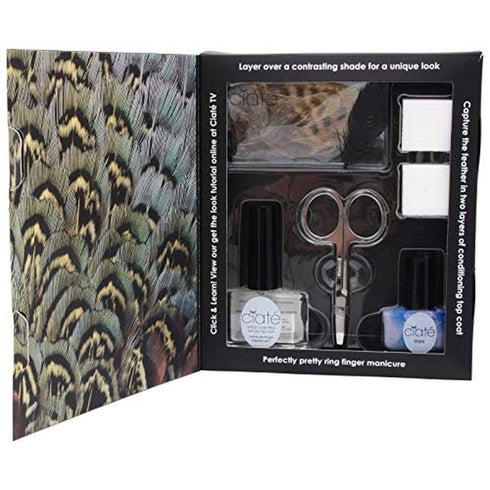 Ciate Feathered Manicure Ruffle My Feathers Gift Set 5ml Chincilla Nail Polish + 13ml Speed Coat Pro + Scissors + Nail File Block + Genuine Feathers