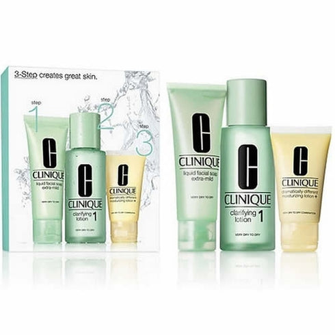 Clinique 3-Step Skincare Dry Skin Gift Set 50ml Liquid Soap + 100ml Clarifying Lotion + 30ml Moisturizing Lotion