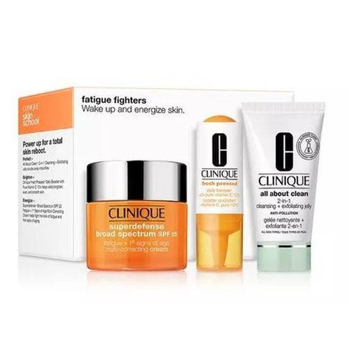 Clinique Fatigue Fighters Gift Set 50ml Superdefense Multi-Correcting Cream SPF25 + 30ml All About Clean Cleansing & Exfoliating Jelly + 8.5ml Fresh Pressed Daily Booster